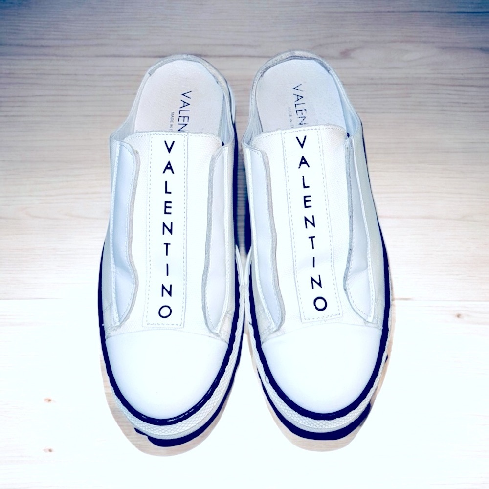Valentino Viola Canvas and Leather White Slip-On Sneakers with Black Accents